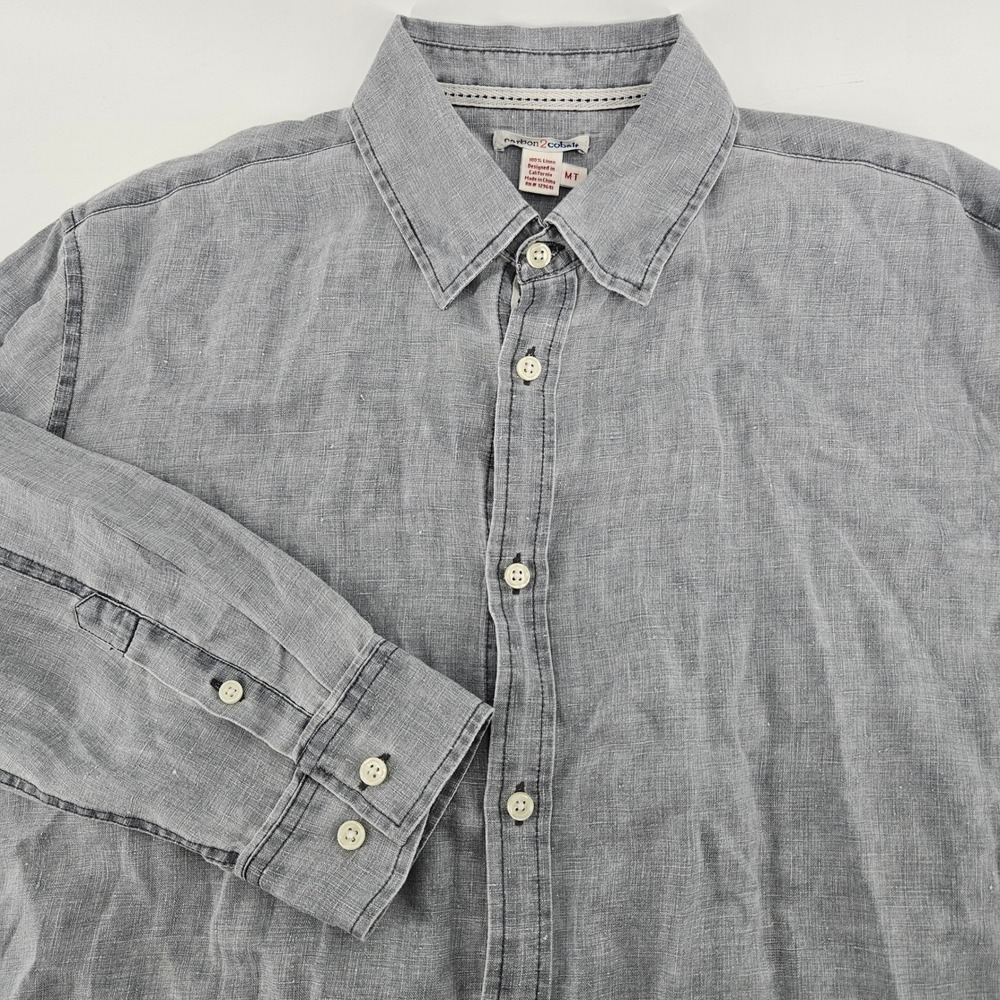Carbon2Cobalt Mens Grey 100% Linen Long Sleeve Button Down Shirt Size MT